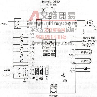 FI500-P系列变频器作单相变频器接线图