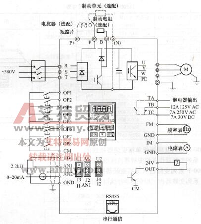 FI500-P系列变频器作三相变频器接线图
