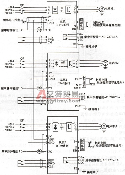 BT40变频器多台比例联动电路图