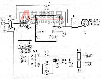 变频器在煤气发生炉增压机中的应用电路图