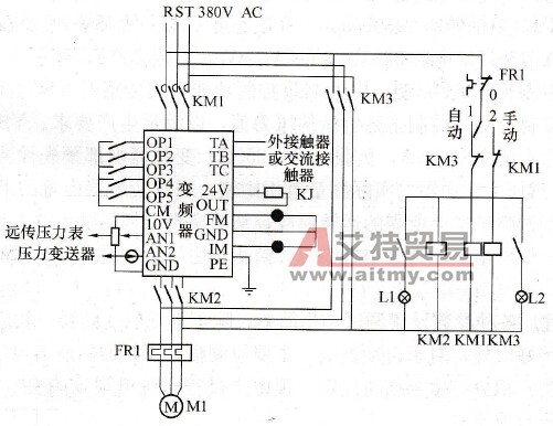 变频器一拖一单泵自动恒压供水电路图