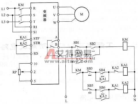 电动机的继电器控制式正转/反转控制电路