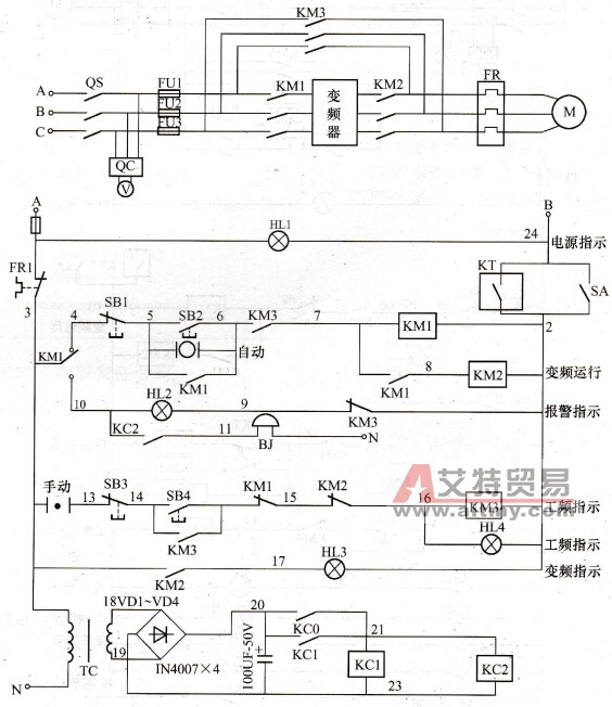 JD-BP低压系列变频器普通恒压供水控制图