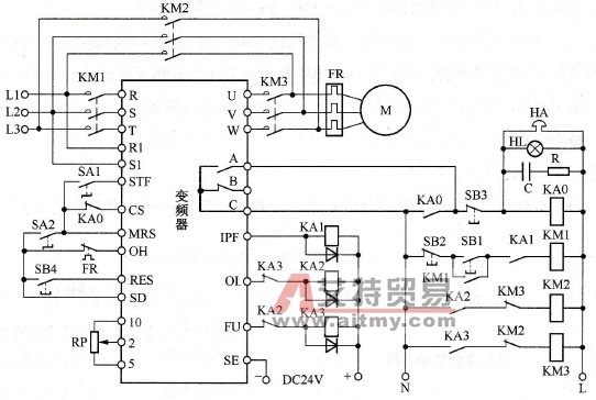 电动机的工频与变频的切换电路