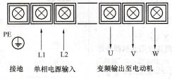 LT1000系列络筒机专用变频器单相输入功率端子接线图