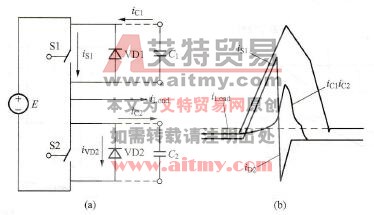 开关器件两端并接电容时开通电路示意及波形