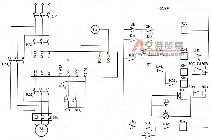 风机变频调速系统的电路原理图