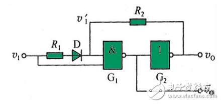 施密特触发器的作用_施密特触发器的应用_用TTL门构成的施密特触发器
