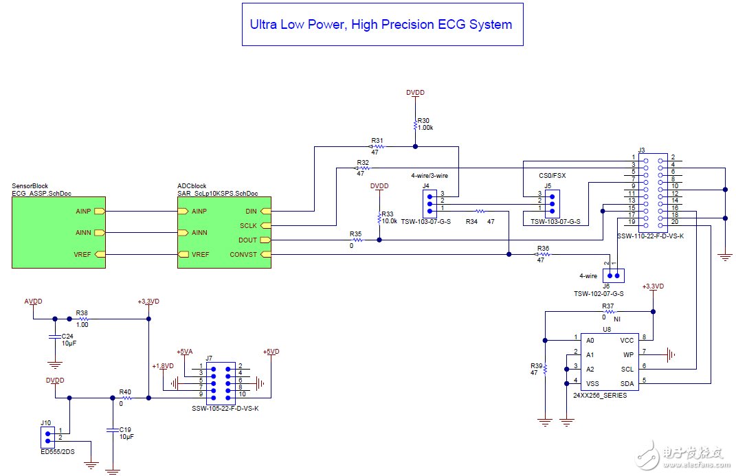 离散LEAD I ECG实现的数据采集模块（用于ECG系统）