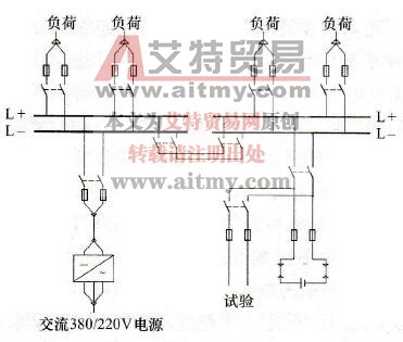 配有一组蓄电池和一套充电装置的单母线分段接线图