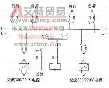 具有一组蓄电池和两套充电装置的单母线分段接线图