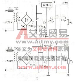 W7812和W7912系列稳压器的接线图