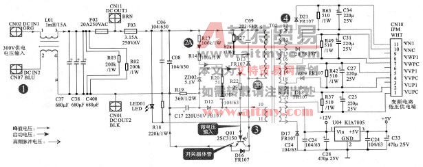 图5-12海信KFR-35GW/06ABP变频空调器的室外机电源电路的原理图