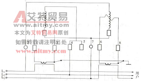 DX8型380V、5A电流互感式无功功率表接线图