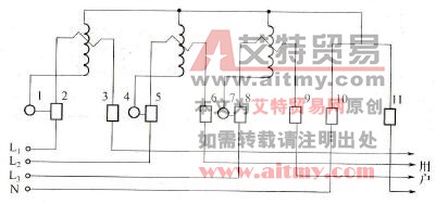DT8型5～10A、25A三相四线制有功电度表的接线