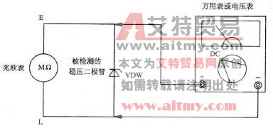 用兆欧表检测稳压二极管稳压值连接电路