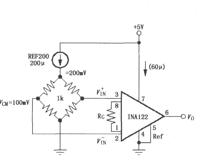 由INA122构成的单电源电流分流测量电路