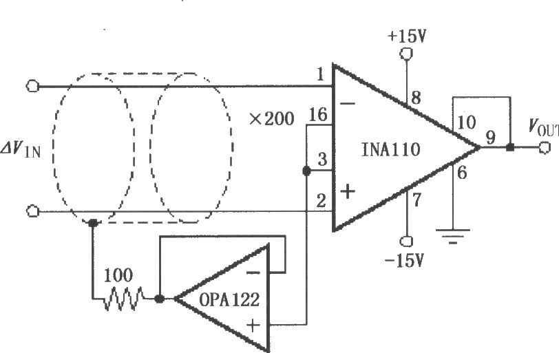 具有屏蔽驱动的仪表放大电路INA110