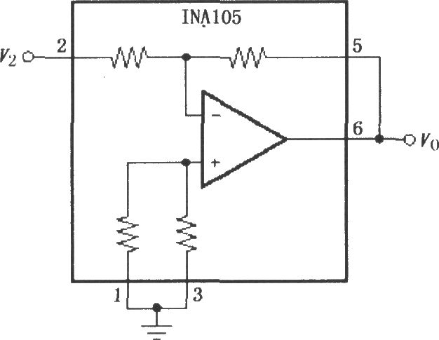 精密单位增益反相放大电路(INA105)