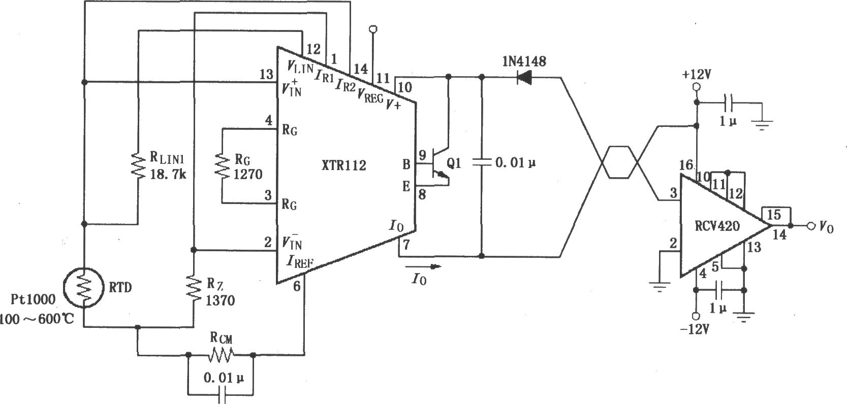 XTR112、RCV420组成的发送／接收环电路