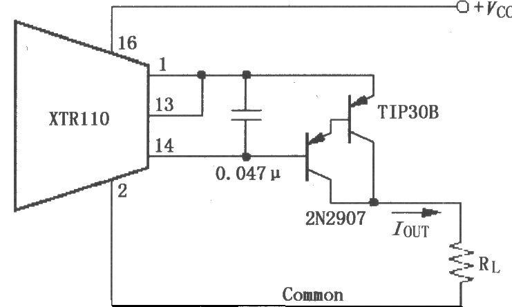 XTR110使用外部PNP晶体管的电路