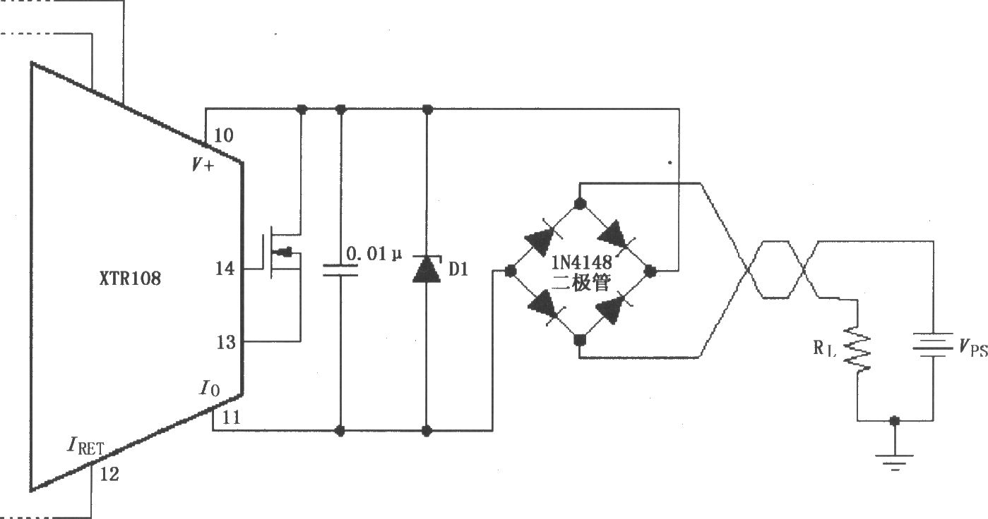 XTR108反向电压和过压保护电路