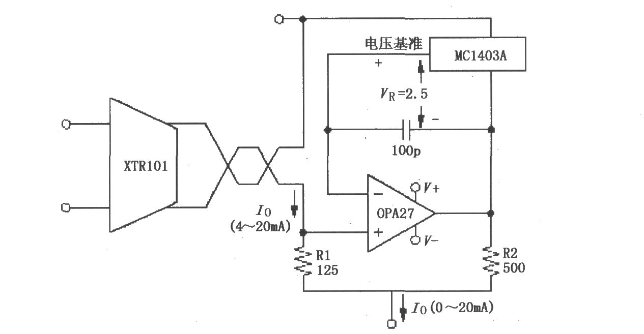 XTR101 0～20mA输出变换电路