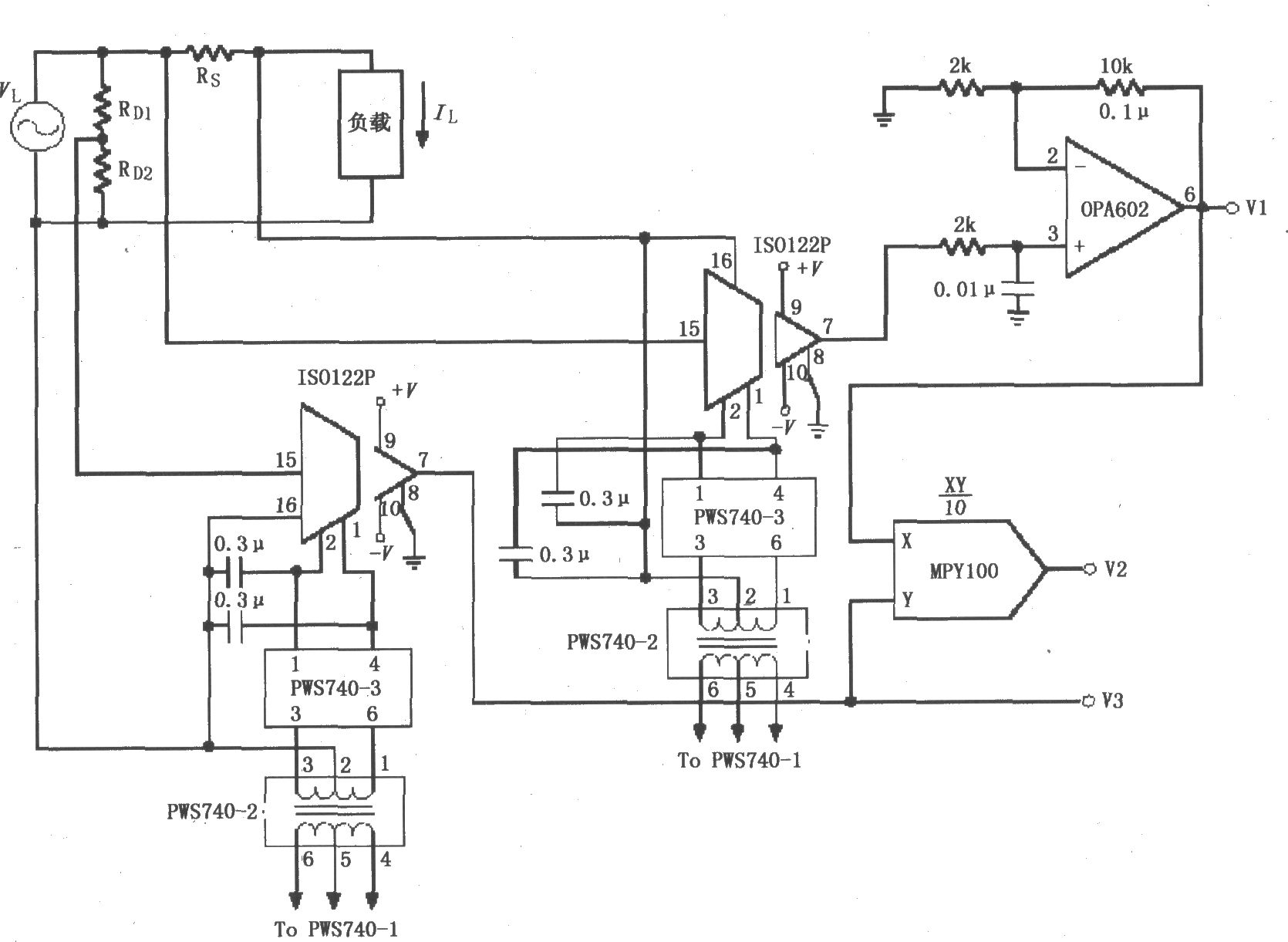 隔离式电源线监控电路(ISO122P/124、OPA602)