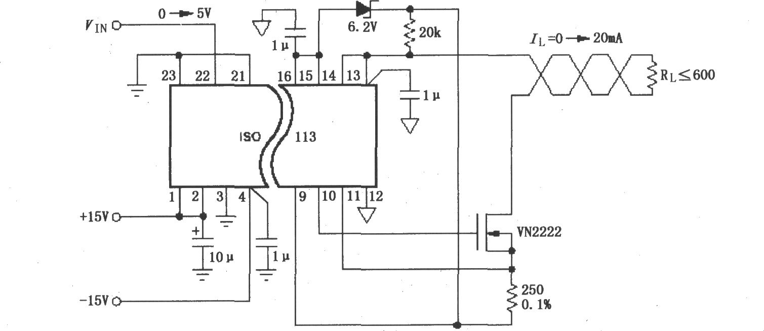 由ISO113构成的0～20mA隔离电流环驱动电路