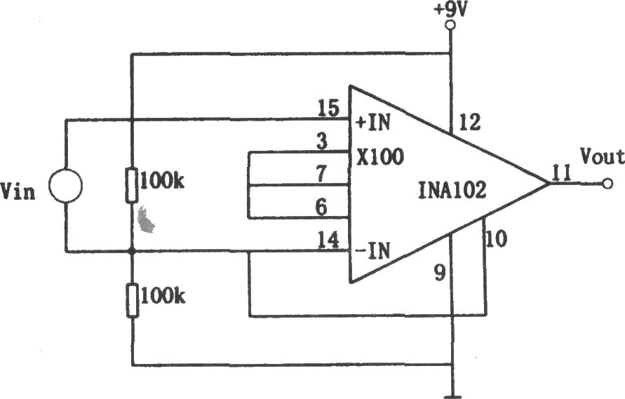 INA102构成的单电源低功耗仪用放大器