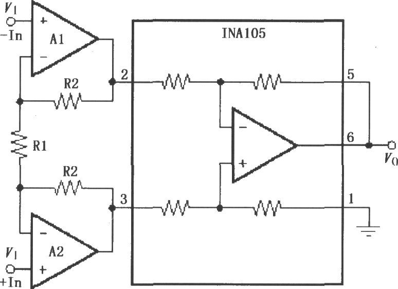 低阻信号源的精密仪表放大电路(INA105)