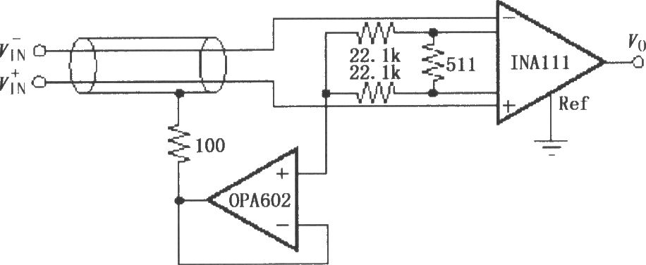 INA111构成的屏蔽驱动电路