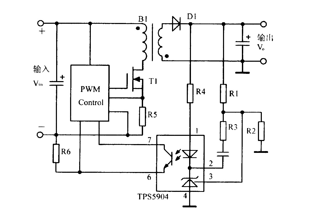 光电隔离反馈放大器TPS5904应用电路