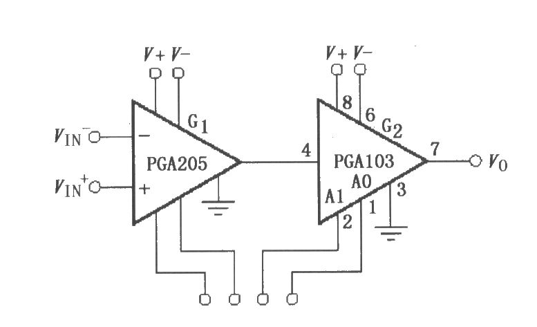 由PGA103构成的可编程增益仪表放大电路