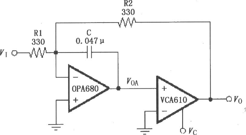 电压控制低通滤波电路(VCA610/OPA680)