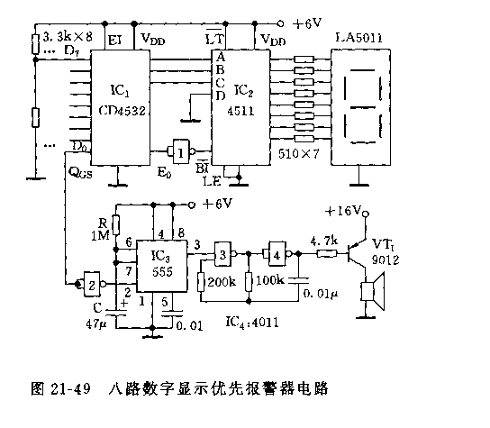 555八路数字显示优先报警器电路