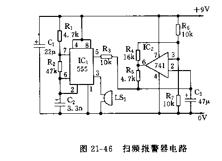 555扫频报警器电路