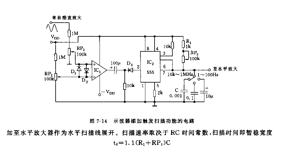 555示波器添加触发扫描功能的电路