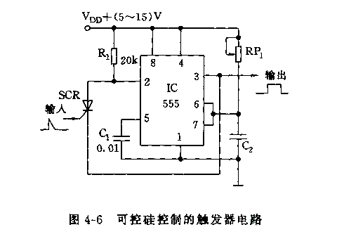 555可控硅控制的触发器电路