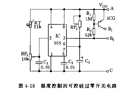 555温度控制的可控硅过零开关电路