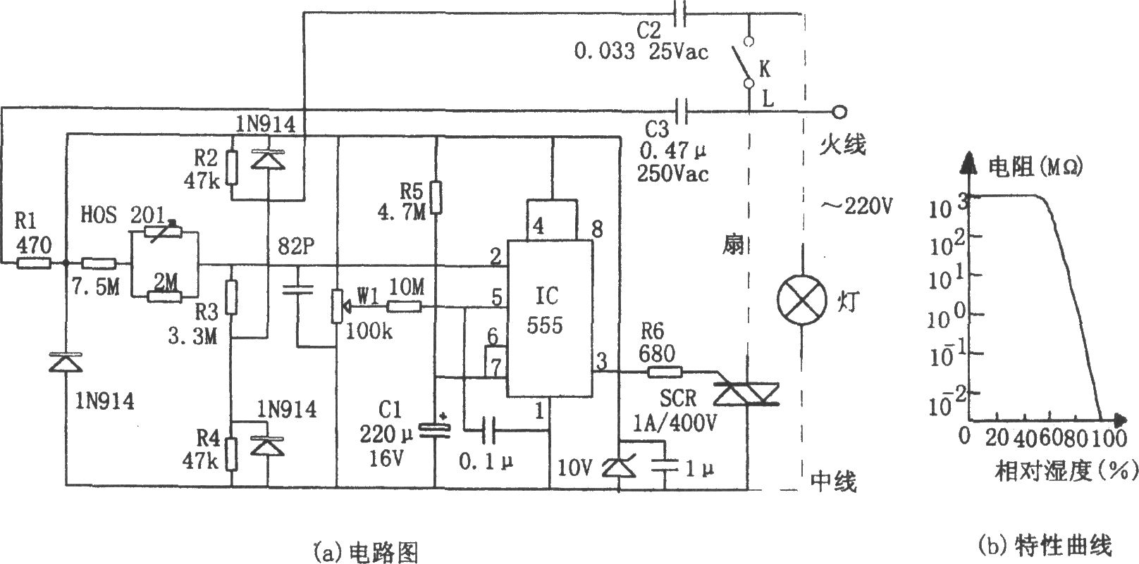 555构成的室内湿度控制电路