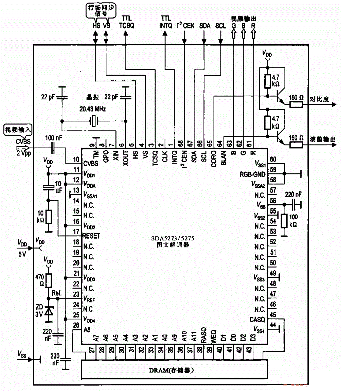 采用SDA5273-75芯片的图文解码器电路
