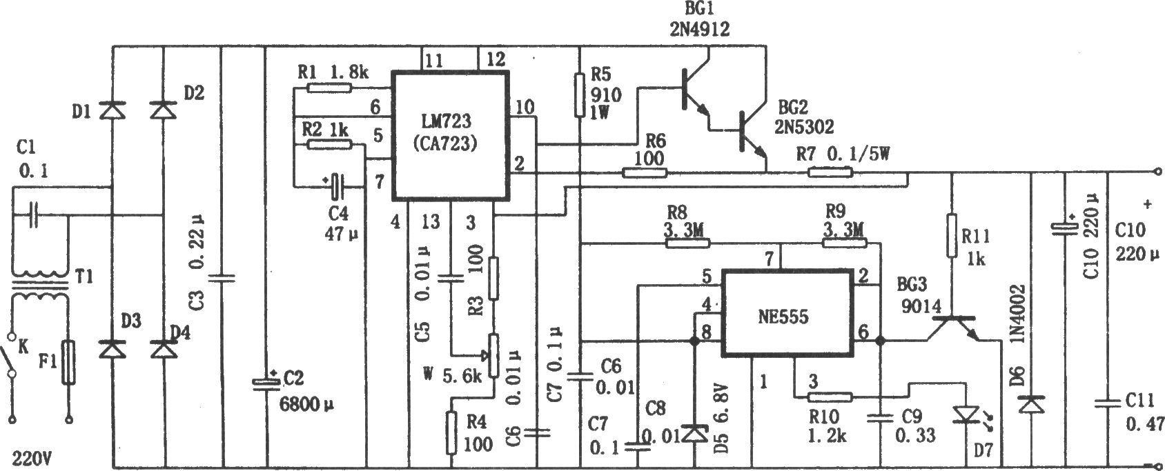 1.25～27V的可调电源(NE555、LM723)