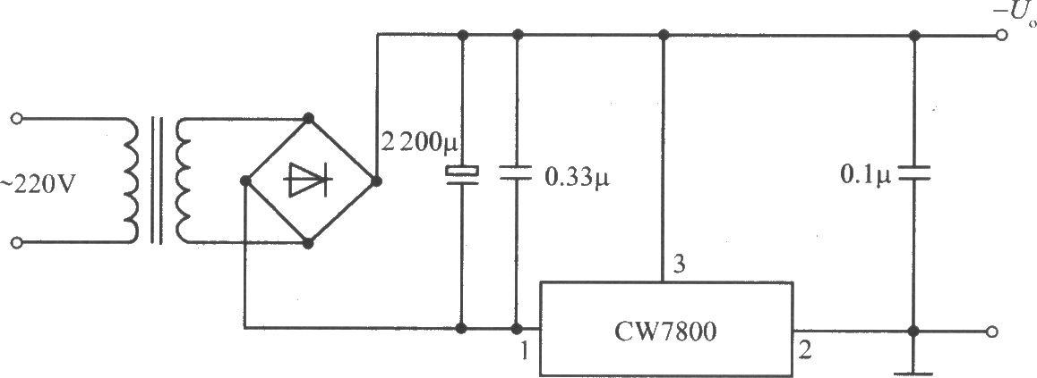 CW7800构成的固定负输出电压的集成稳压电源电路