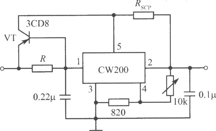 用PNP型功率晶体管扩流的CW200集成稳压电源