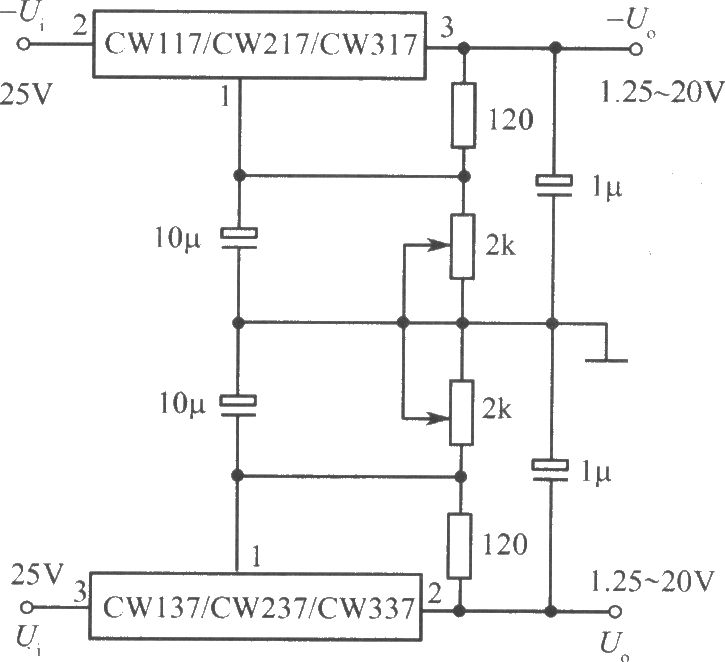 CW137／CW237／CW337构成的可调正、负输出电压集成