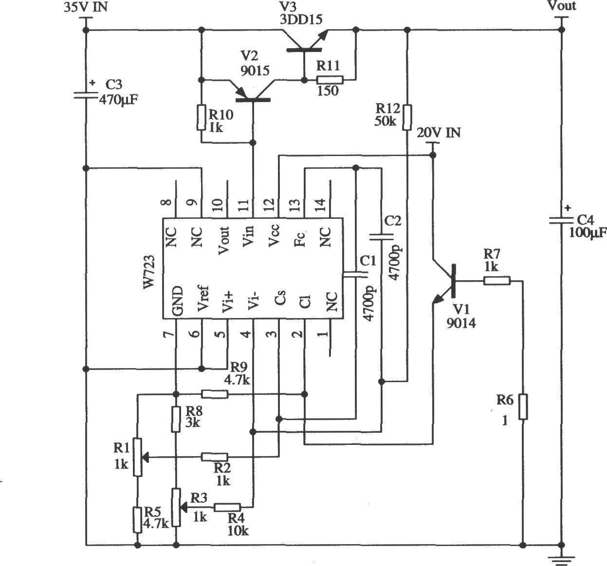 W723的输出电压和电流均可调的应用电