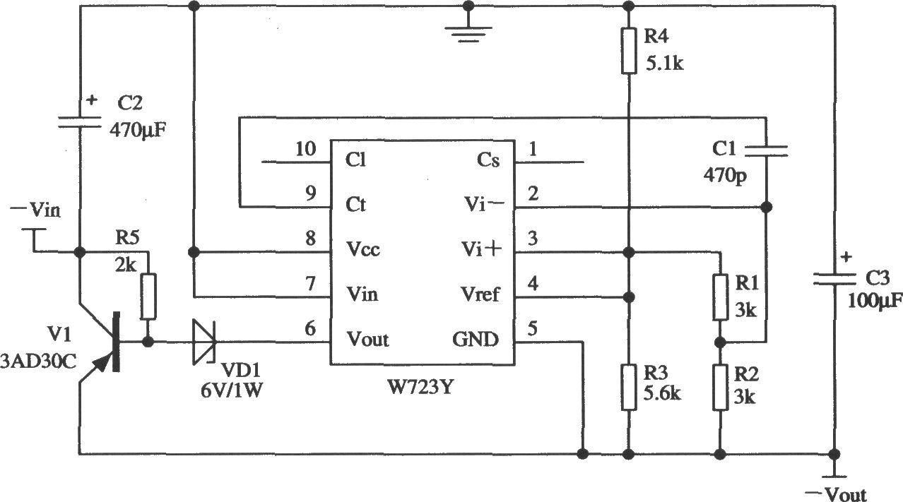 W723的输出负电压的应用电路