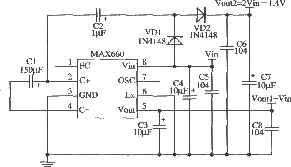 MAX660构成输出两种电压的应用电路