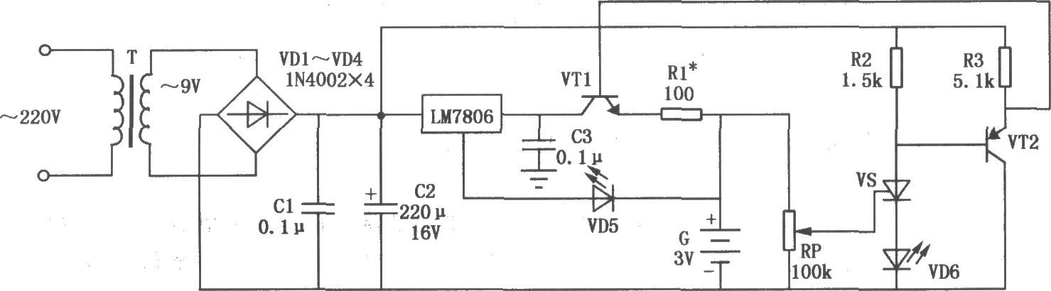 LM7806构成的全自动镍镉电池充电电路